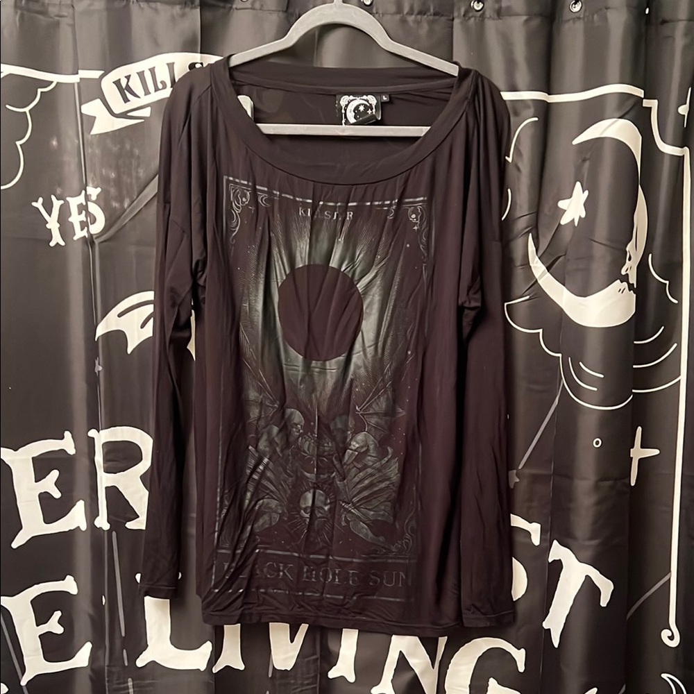 Killstar Black Hole Sun Graphic Wide Neck Long Sleeve Top